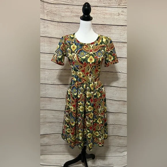 LuLaRoe Dresses Lularoe Amelia Dress Tan Yellow Green Blue Red M Medium Poshmark